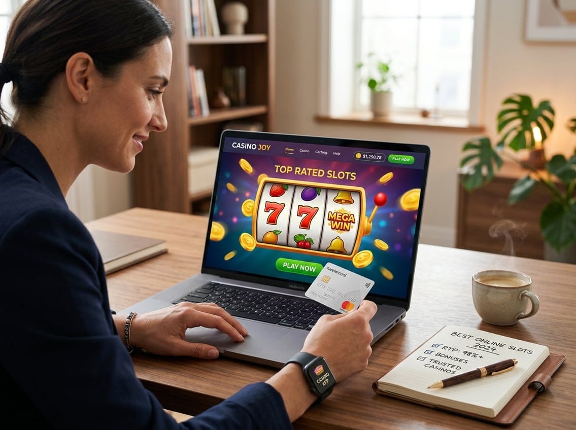 Kvinde med kreditkort foran computer